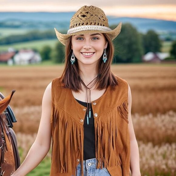 Western straw cowboy hat - Picture 1 of 6